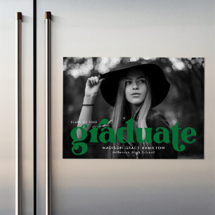 Bold Green Typography Photo Graduation Magnetic Invitation