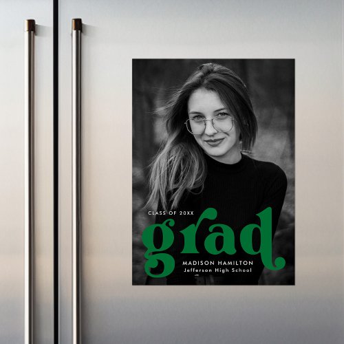 Bold Green Typography Photo Graduation Magnetic Invitation