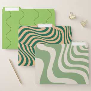 Bold Green Wavy Stripe Retro Spring Summer File Folder