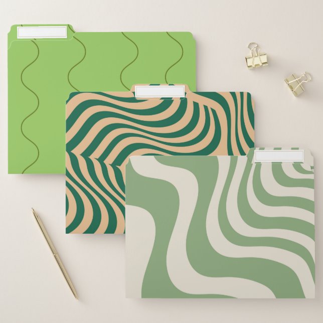 Bold Green Wavy Stripe Retro Spring Summer  File Folder (Set)
