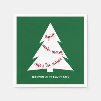 Bold Green White Christmas Tree Name Holiday Party Napkins