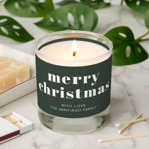 Bold Green White Merry Christmas Holiday Scented Candle