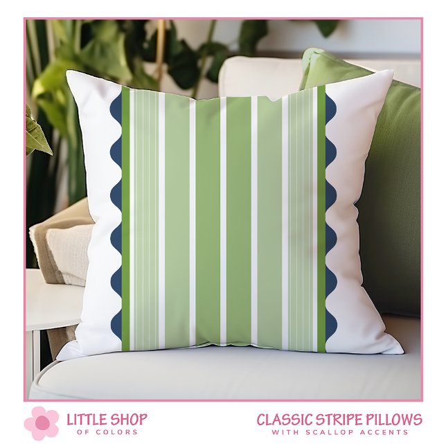 Bold Green White Stripes with Navy Accents Throw Pillow (Creator Uploaded)