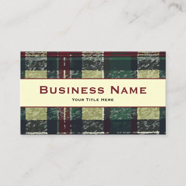 Bold Green, Yellow & Red Plaid Business Card (Front)