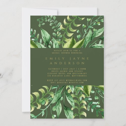 Bold Greenery Gold Bridal Shower Modern Invitation
