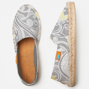 Bold Grey and White Swirls   Yellow Flowers Espadrilles