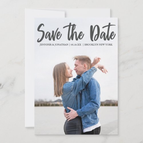 Bold Grey Script Overlay Modern Engagement Photo Save The Date