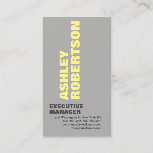 Bold Grey Yellow Modern Professional Minimalist Business Card