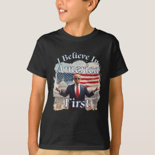 Bold Gritty Retro Political Slogan America First D T-Shirt