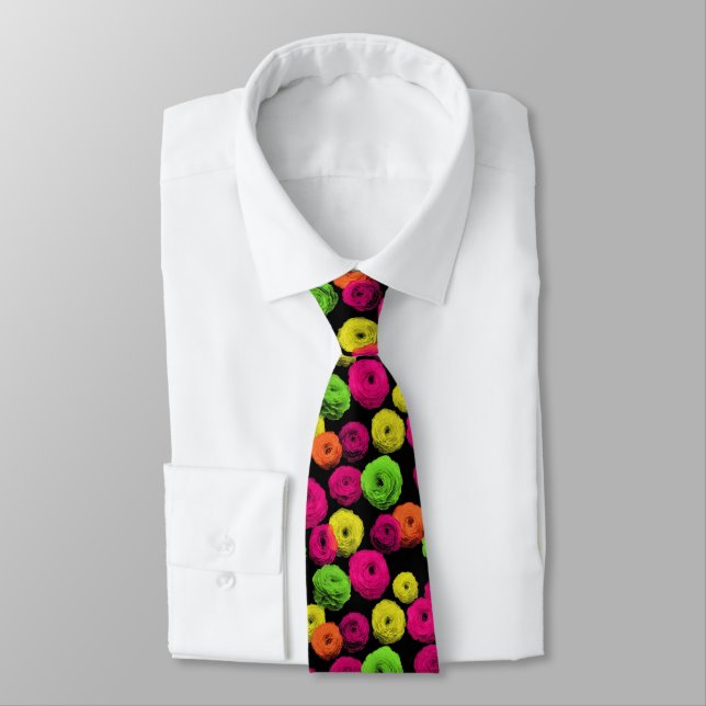 Bold Groomsman Gift Ranunculus Flower Neck Tie (Tied)