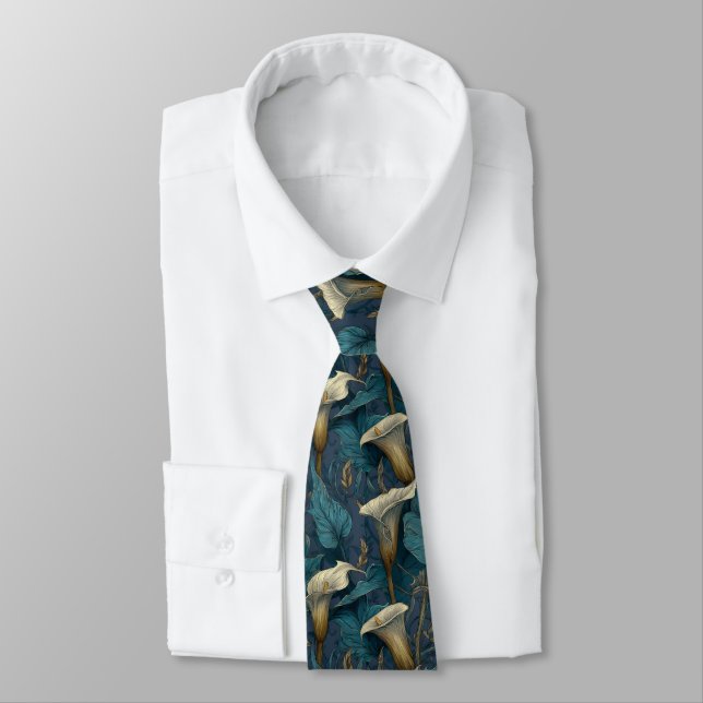 Bold Groomsmen Calla Lilies Floral Neck Tie (Tied)