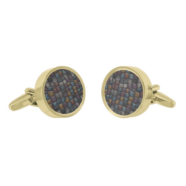 Bold  Groomsmen Crocodile Skin Pattern Cufflinks (Angled)