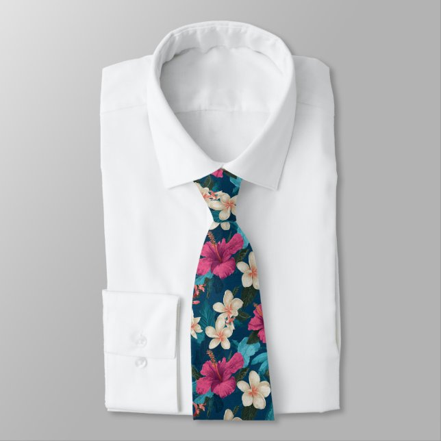 Bold Groomsmen Gift Tropical Flower Neck Tie (Tied)