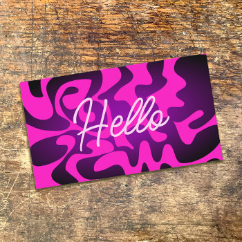 Bold Groovy Black Purple Hot Pink Hello Neon Glow Business Card by TabbyGun at Zazzle