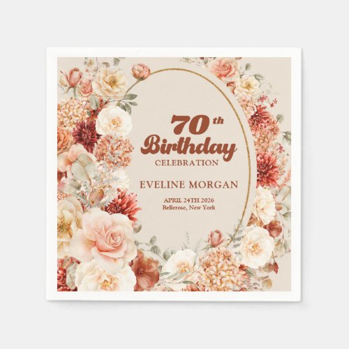 Bold groovy copper blush burgundy 70th birthday napkins