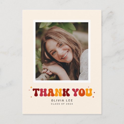 Bold Groovy Retro Graduation Thank You Postcard