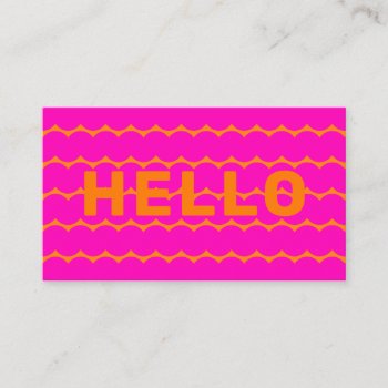 Bold Groovy Squiggles Bright Orange Hot Pink Hello Business Card by TabbyGun at Zazzle