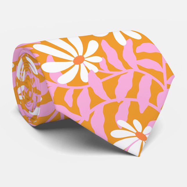 Bold groovy trailing flowers – yellow and pink neck tie (Rolled)