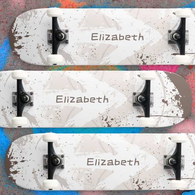 Bold Grunge Arrow Cream Brown Splash Skateboard (Cool Grunge Splash Arrow Cream Brown Your Name Skateboard ©Susanne Sachers - Sunny Wanderlust 🌞✈️)