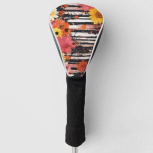 Bold Grunge Floral Black Orange Pink Pattern Golf Head Cover