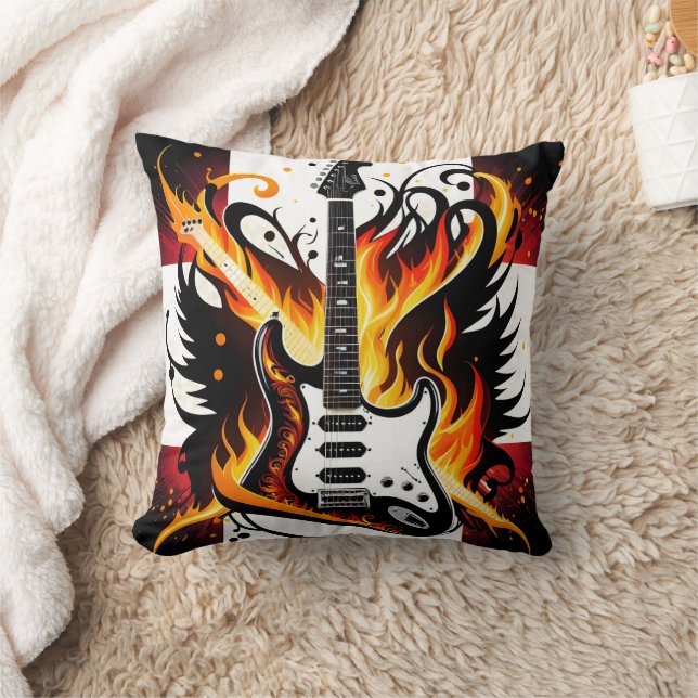 Bold guitar design with vivid colors throw pillow (Blanket)