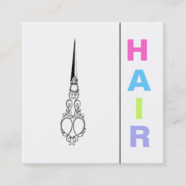 *~* Bold HAIR Pastels Scissors Simple Minimal Square Business Card (Front)