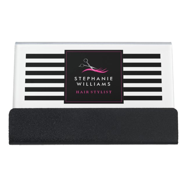 Bold Hair Salon Desk Business Card Holder (Front)