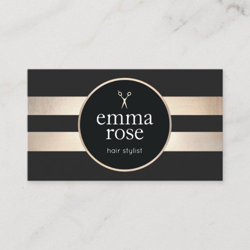 Bold Hair Stylist Gold Black Stripes Scissors Business Card