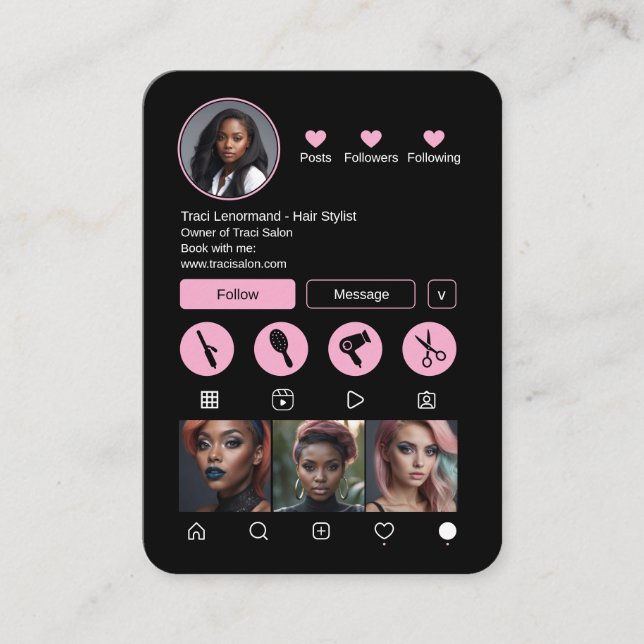 Bold Hair Stylist Social Media Layout Business Card (Front)