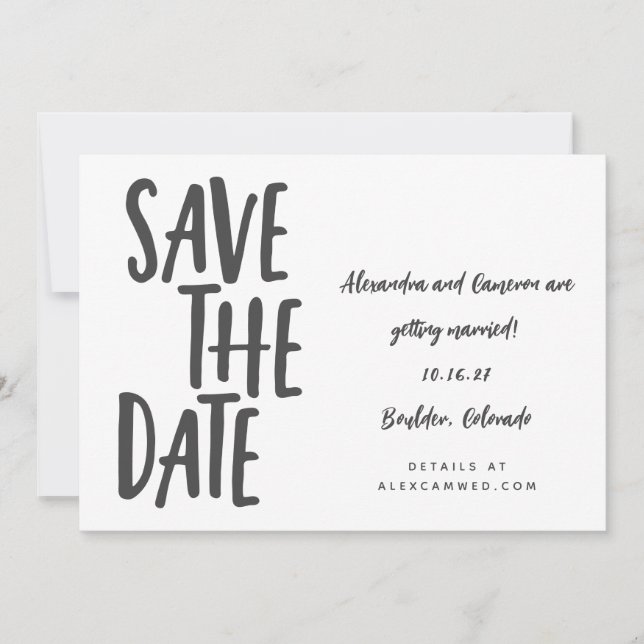 Bold Hand Lettered Modern Minimalist Wedding Save The Date (Front)