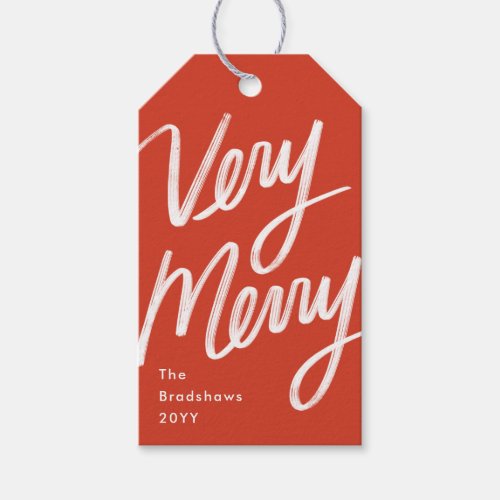 Bold Hand Lettered Very Merry Holiday Photo Gift Tags