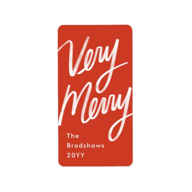 Bold Hand Lettered Very Merry Holiday Red Label (Front)