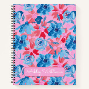 Bold Hand-Painted Floral – Red, Blue & Pink Notebook