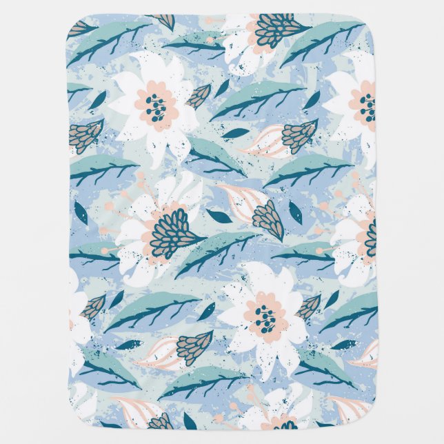 Bold Hand Painted Floral Vintage Baby Blanket (Front)