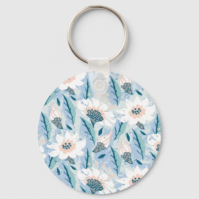Bold Hand Painted Floral Vintage Keychain (Front)