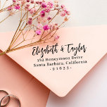 Bold Handwriting Wedding Couples Return Address Rubber Stamp<br><div class="desc">Stylish and personalized couple's wooden address stamp. This elegant design showcases the couple's names in bold script lettering, adding a chic touch to your mailings. Below, the home address stands out in bold serif typography, ensuring clear and legible details. This versatile stamp can be used for a variety of purposes,...</div>
