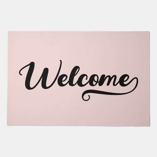 Bold Handwritten Brush Script Blush Welcome Doormat (Front)