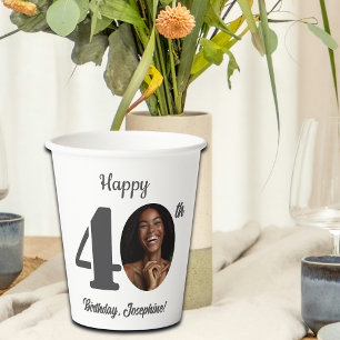 Bold Happy 40th Birthday Photo Paper Cups