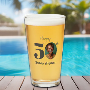 Bold Happy 50th Birthday Photo Glass