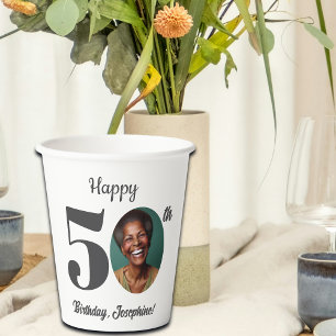 Bold Happy 50th Birthday Photo Paper Cups
