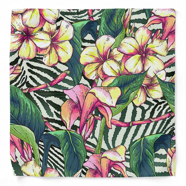 Bold HAWAIIAN Floral Monstera Leaves & Plumeria Bandana (Front)