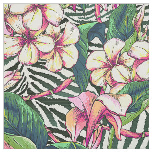 Bold HAWAIIAN Floral Monstera Leaves & Plumeria Fabric