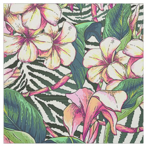 Bold HAWAIIAN Floral Monstera Leaves  Plumeria Fabric