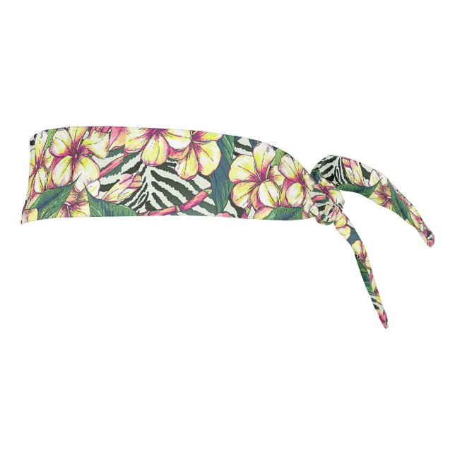 Bold HAWAIIAN Floral Monstera Palm Leaves Plumeria Tie Headband (Rotate 90)