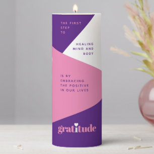 Bold Heart Purple Pink Gratitude Affirmations Pillar Candle