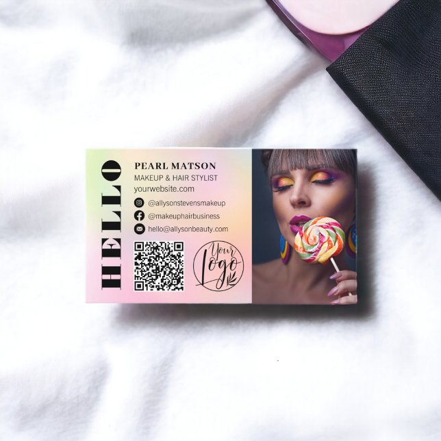 Bold hello ombre chic Qr photo logo social media  Business Card (Bold hello ombre chic Qr photo logo social media Business Card)