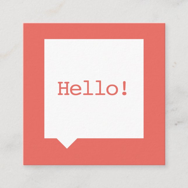 Bold Hello Social Media Speech Bubble Salmon Square Business Card (Front)