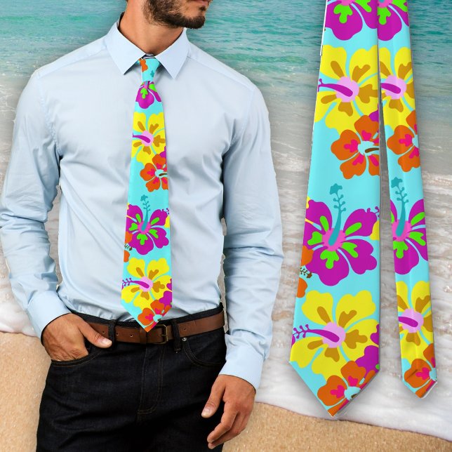 Bold Hibiscus Floral Pattern Aqua Wedding Tie (Creator Uploaded)