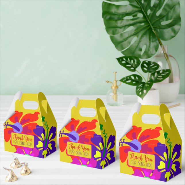 Bold Hibiscus Flowers Thank You Party Favor Boxes (Multiple)