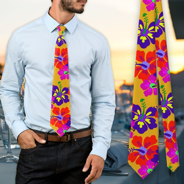 Bold Hibiscus Pattern Gold Wedding Tie (Creator Uploaded)